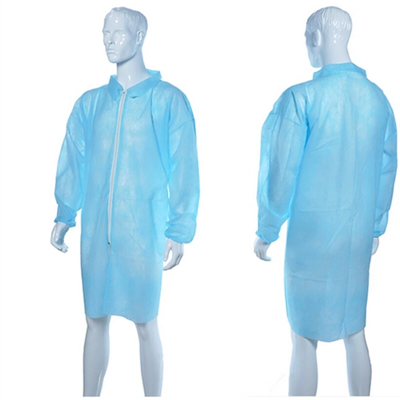 Non Woven Fabric Disposable Protective PP White/Blue Lab Coat