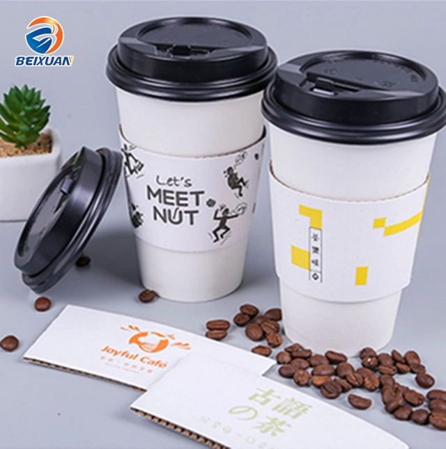 Customized Disposable White Paper Coffee Cups Sleeve