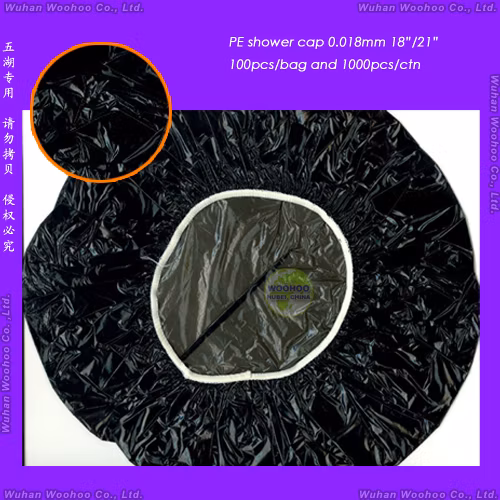 防水透明ポリ/HDPE/LDPE/クリア/モブ/モップ/プラスチック使い捨てPEシャワーキャップ ホテル/旅行用バス/入浴用 プリーツ/圧着/ストリップ/クリップ/ストライプ形状